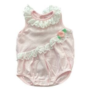 VINTAGE BUSTER BROWN Pink Lace Baby Romper Girls 6-9 Months